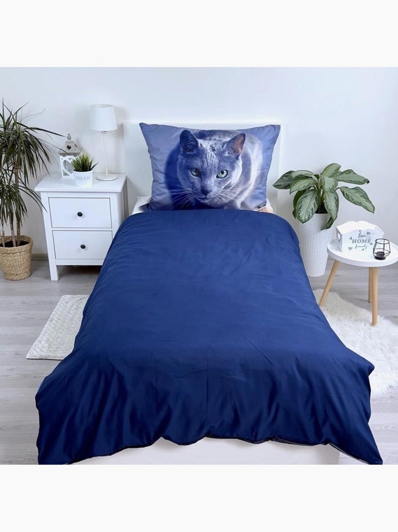 Juego de funda nórdica gato gris 140x200 cm con funda de almohada - juego de cama Azul gris - Kiabi