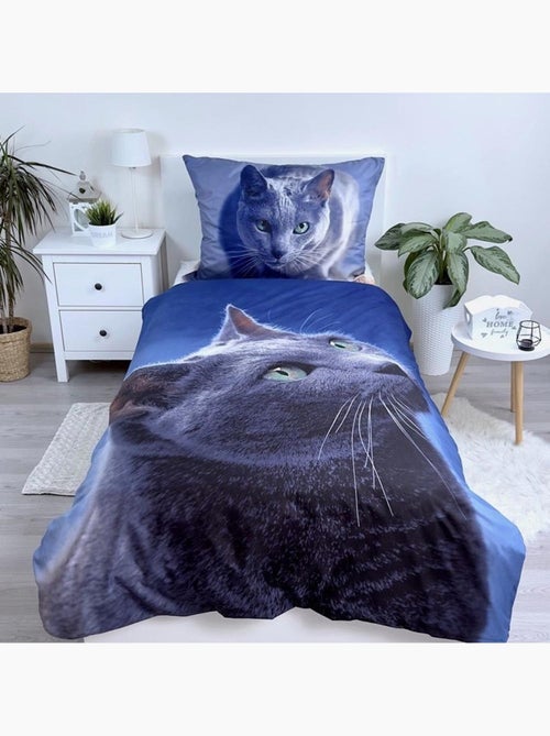 Juego de funda nórdica gato gris 140x200 cm con funda de almohada - juego de cama - Kiabi