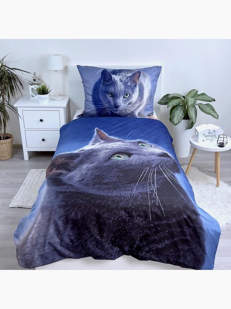 Juego de funda nórdica gato gris 140x200 cm con funda de almohada - juego de cama Azul gris - Kiabi
