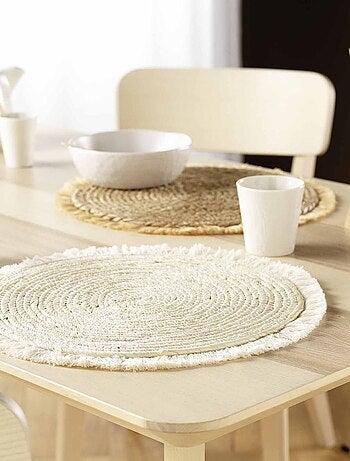 Juego de mesa de lino, paja de maíz y flecos