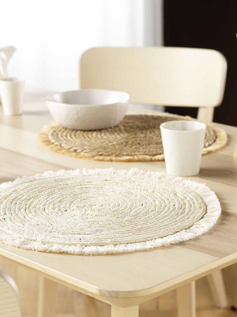 Juego de mesa de lino, paja de maíz y flecos Beige claro - Kiabi