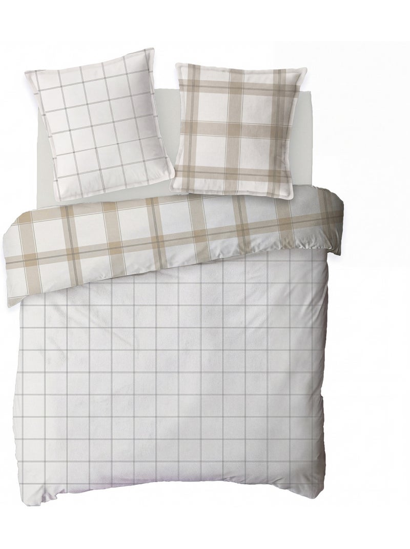 Juego de ropa de cama de franela a cuadros reversible para cama doble Beige - Kiabi