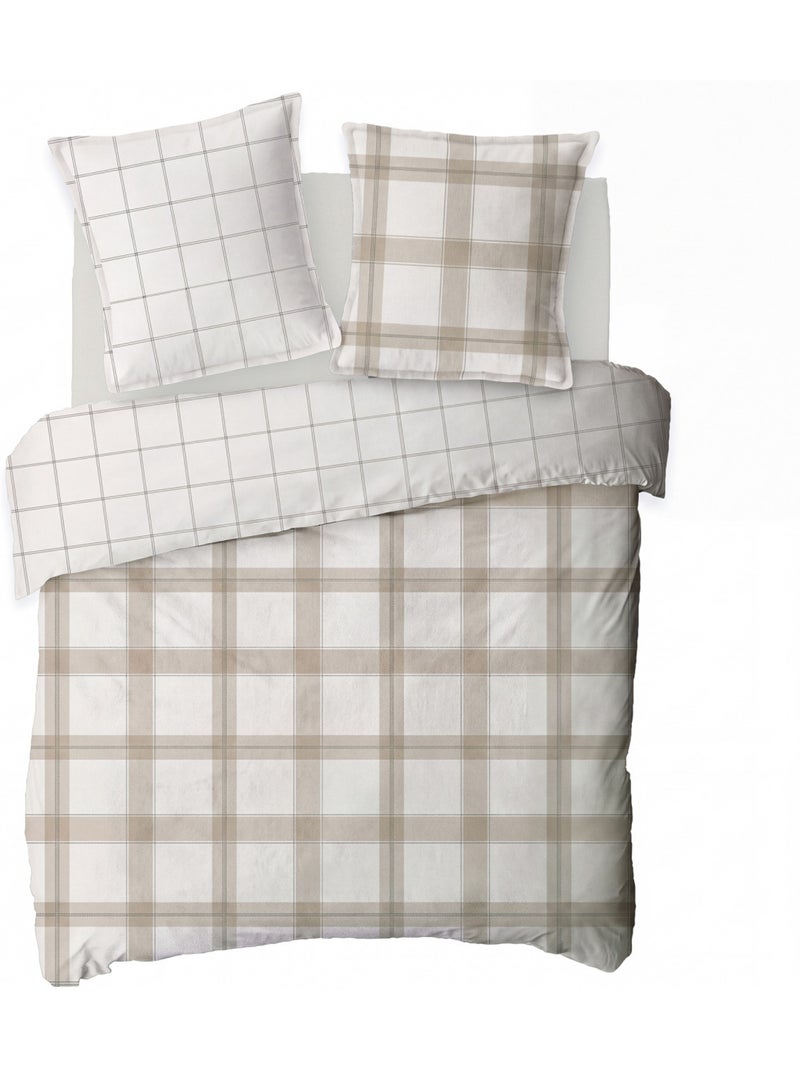 Juego de ropa de cama de franela a cuadros reversible para cama doble Beige - Kiabi