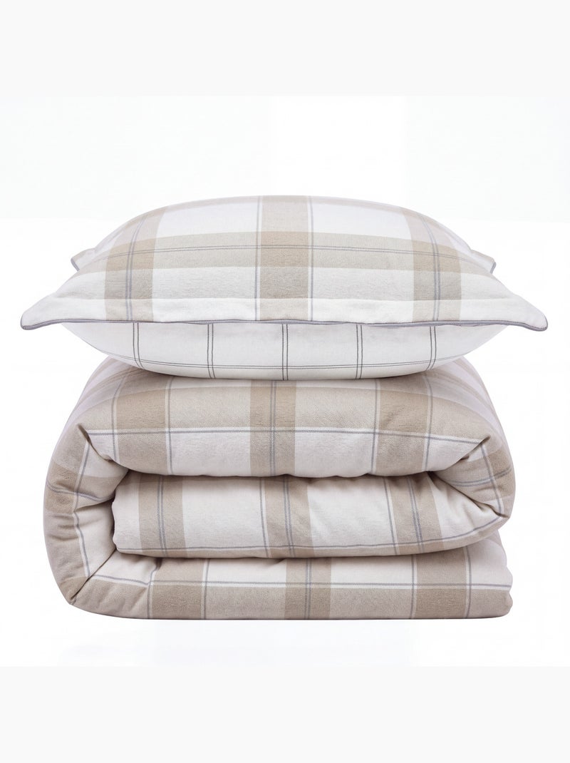 Juego de ropa de cama de franela a cuadros reversible para cama doble Beige - Kiabi