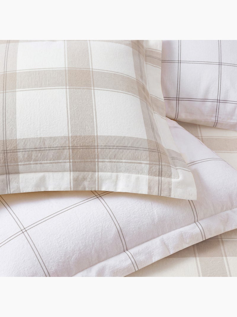 Juego de ropa de cama de franela a cuadros reversible para cama doble Beige - Kiabi