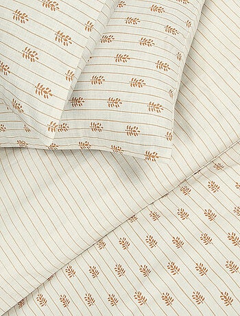 Juego de ropa de cama doble con rayas florales y efecto lino
