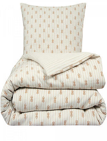 Juego de ropa de cama doble con rayas florales y efecto lino