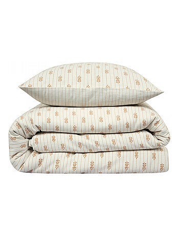 Juego de ropa de cama doble con rayas florales y efecto lino
