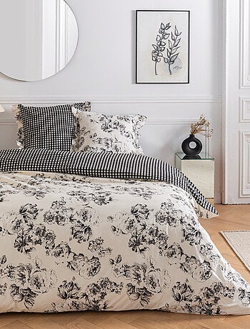 Juego de ropa de cama doble de algodón con estampado color crudo