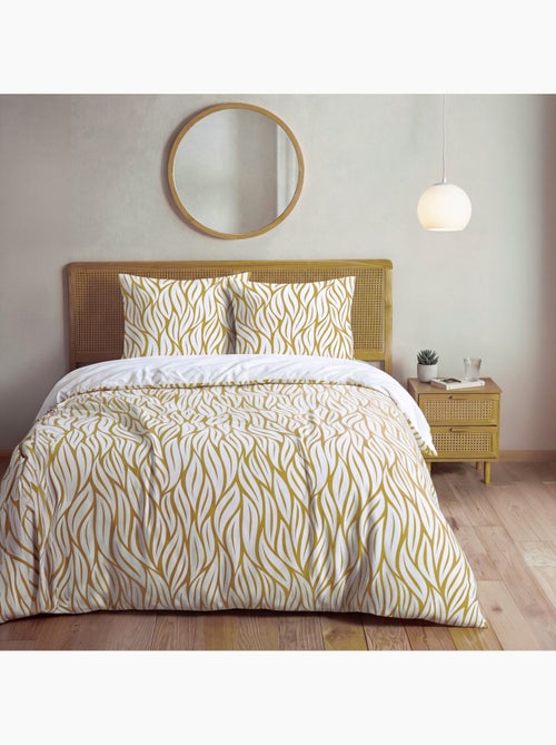 Juego de ropa de cama doble de microfibra con estampado de hojas. - Kiabi