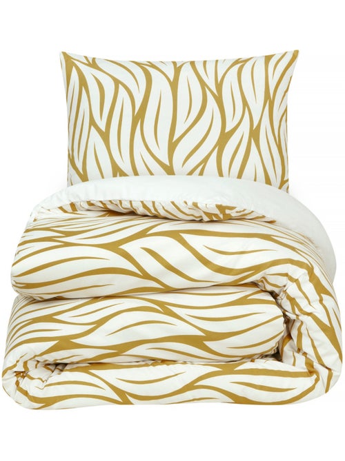 Juego de ropa de cama doble de microfibra con estampado de hojas. - Kiabi