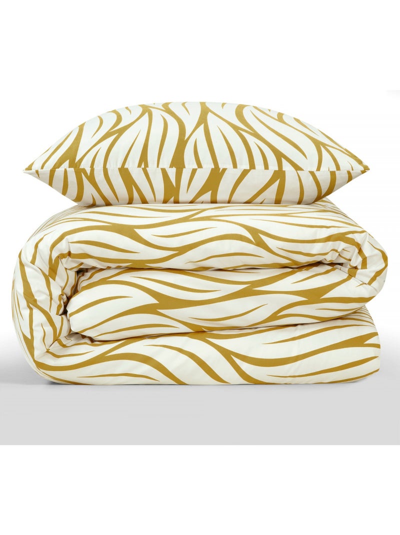 Juego de ropa de cama doble de microfibra con estampado de hojas. Amarillo - Kiabi