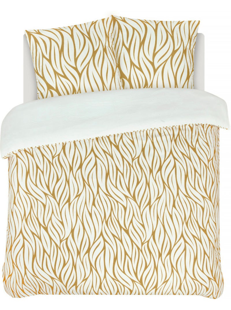 Juego de ropa de cama doble de microfibra con estampado de hojas. Amarillo - Kiabi