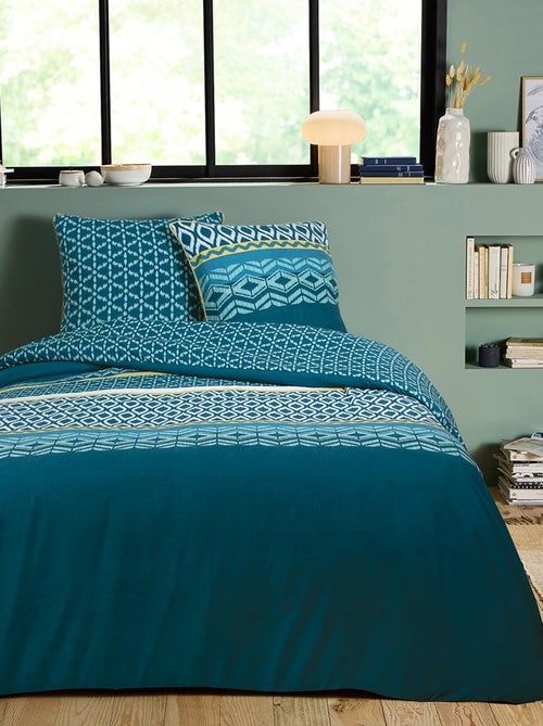 Juego de ropa de cama doble étnica en microfibra lavada. - Kiabi Juego de ropa de cama doble étnica en microfibra lavada. - Kiabi