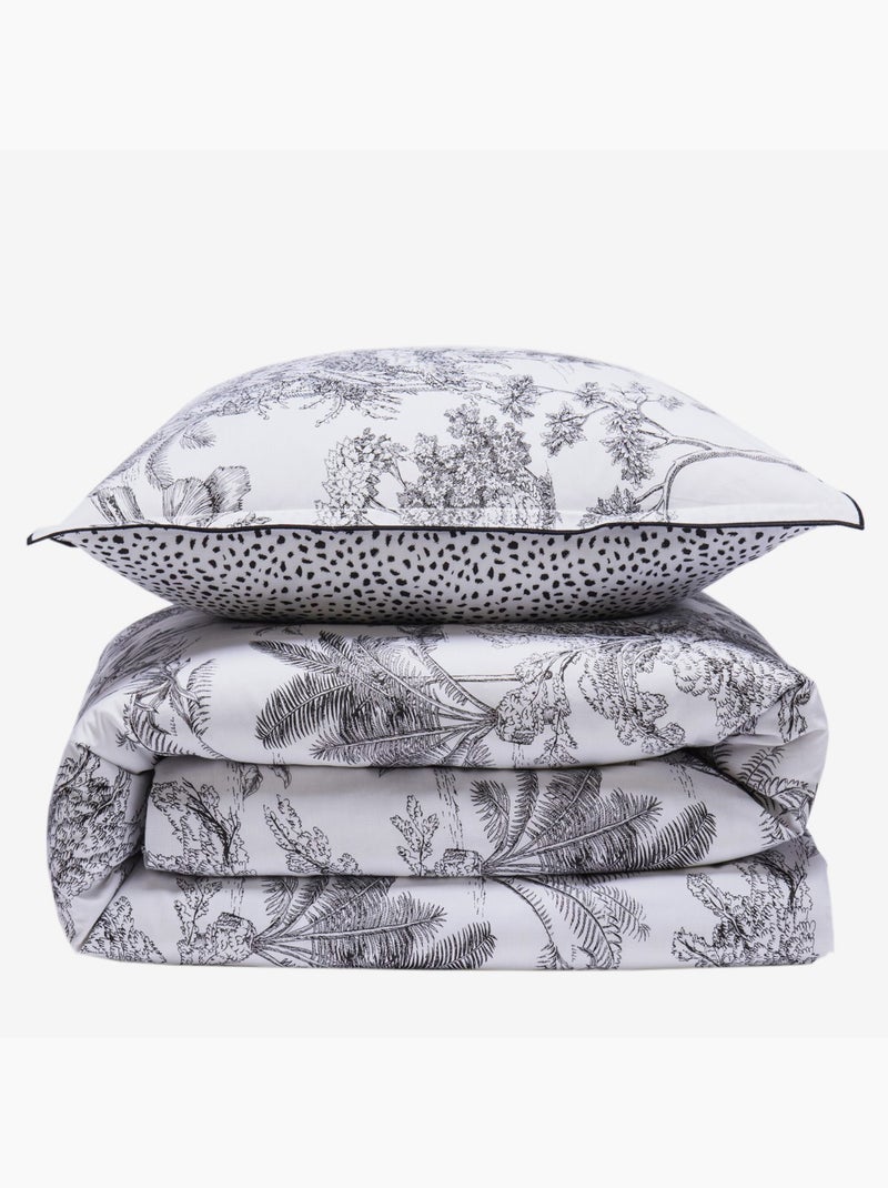 Juego de sábanas 1 plaza "FAUVE" algodón estampado jungla reversible 140 x 200 - Future Home Blanco Gris antracita - Kiabi
