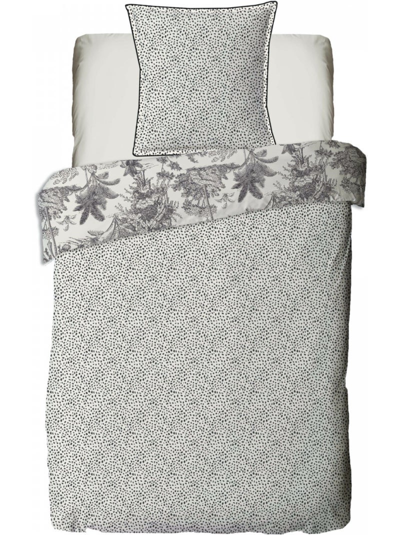 Juego de sábanas 1 plaza "FAUVE" algodón estampado jungla reversible 140 x 200 - Future Home Blanco Gris antracita - Kiabi
