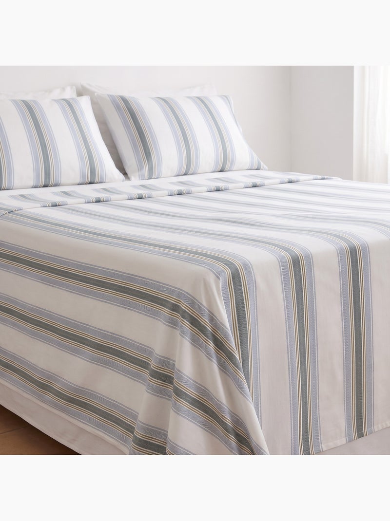 Juego de sábanas 100% algodón con funda/s de almohada raya ancha - gamusi. Azul - Kiabi