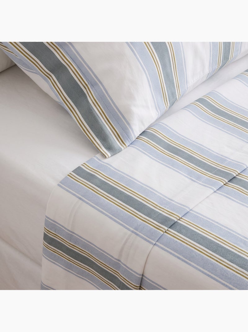 Juego de sábanas 100% algodón con funda/s de almohada raya ancha - gamusi. Azul - Kiabi