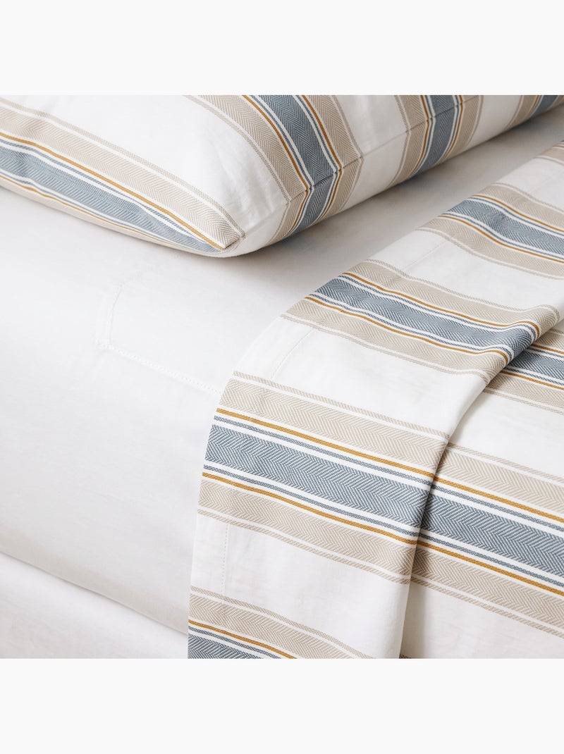 Juego de sábanas 100% algodón con funda/s de almohada raya ancha - gamusi. Beige - Kiabi