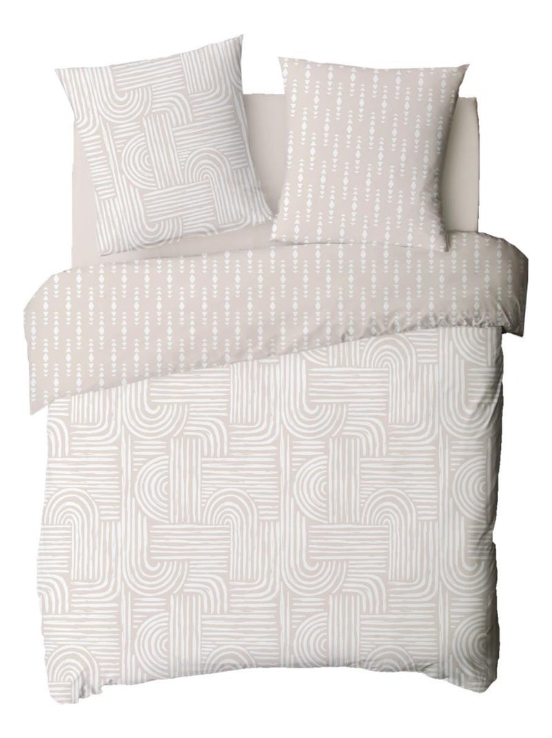 Juego de sábanas 100% algodón reversible con motivos arcos geométricos 240x220 cm Beige - Kiabi