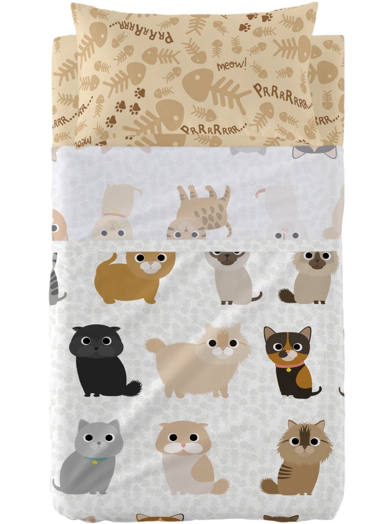 Juego de sábanas 2 piezas Cats "Happyfriday" Multicolor - Kiabi