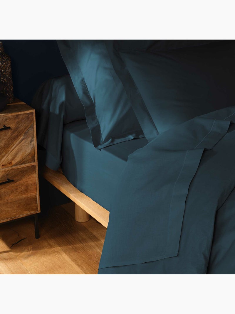 Juego de sábanas 4 piezas algodón 57 hilos – sábana bajera, sábana encimera y 2 fundas de almohada Azul - Kiabi