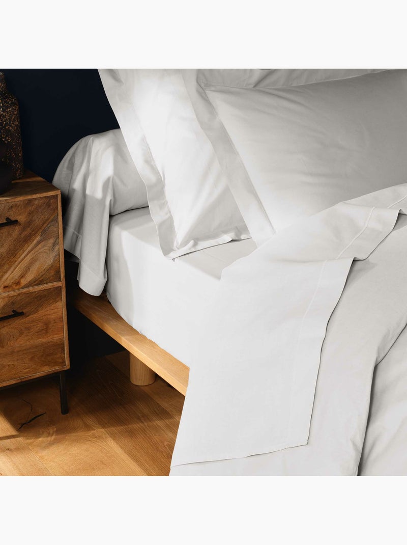 Juego de sábanas 4 piezas algodón 57 hilos – sábana bajera, sábana encimera y 2 fundas de almohada Blanco - Kiabi