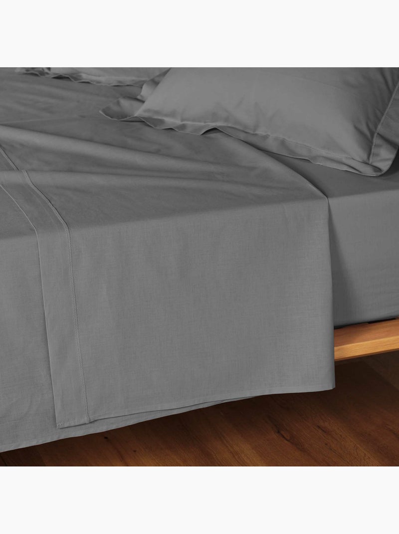 Juego de sábanas 4 piezas algodón 57 hilos – sábana bajera, sábana encimera y 2 fundas de almohada Gris antracita - Kiabi