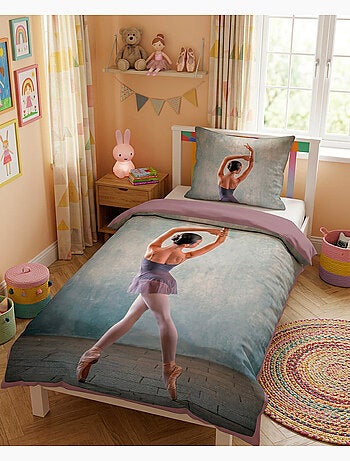 Juego de sabanas Bailarina, 100% Algodón Oeko-Tex, Estampado Reversible, Cama 1 plaza