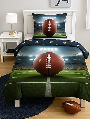 Juego de sábanas Balón de rugby, deporte, 100% algodón Oeko-Tex, funda nórdica 140x200 cm