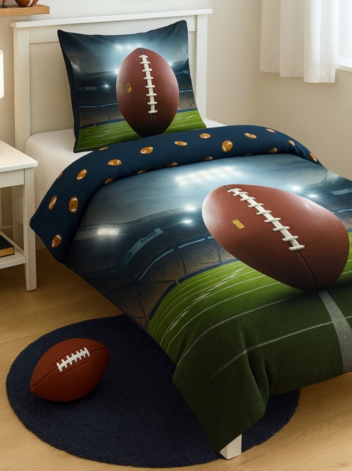 Juego de sábanas Balón de rugby, deporte, 100% algodón Oeko-Tex, funda nórdica 140x200 cm - Kiabi Juego de sábanas Balón de rugby, deporte, 100% algodón Oeko-Tex, funda nórdica 140x200 cm - Kiabi