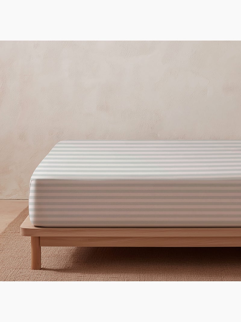 Juego de sabanas con estampado a rayas, 100% algodón. Beige - Kiabi