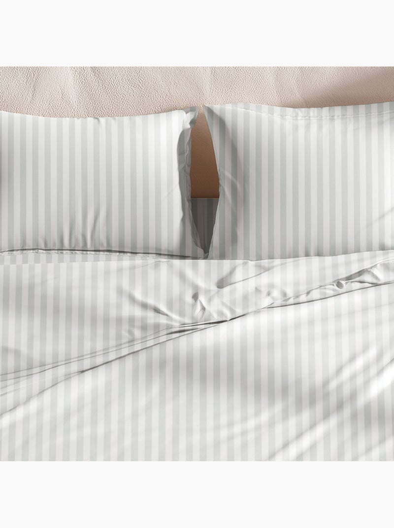 Juego de sabanas con estampado a rayas, 100% algodón. Verde agua - Kiabi