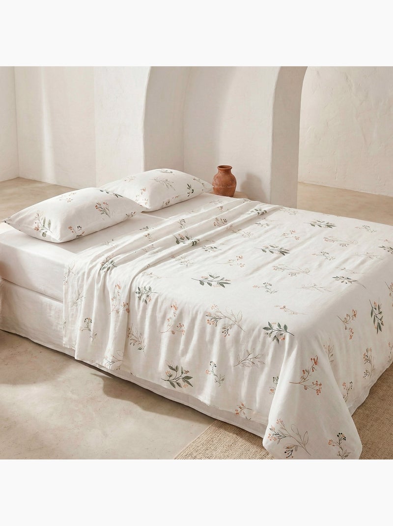 Juego de sabanas con estampado floral, 100% algodón. Blanco Verde - Kiabi