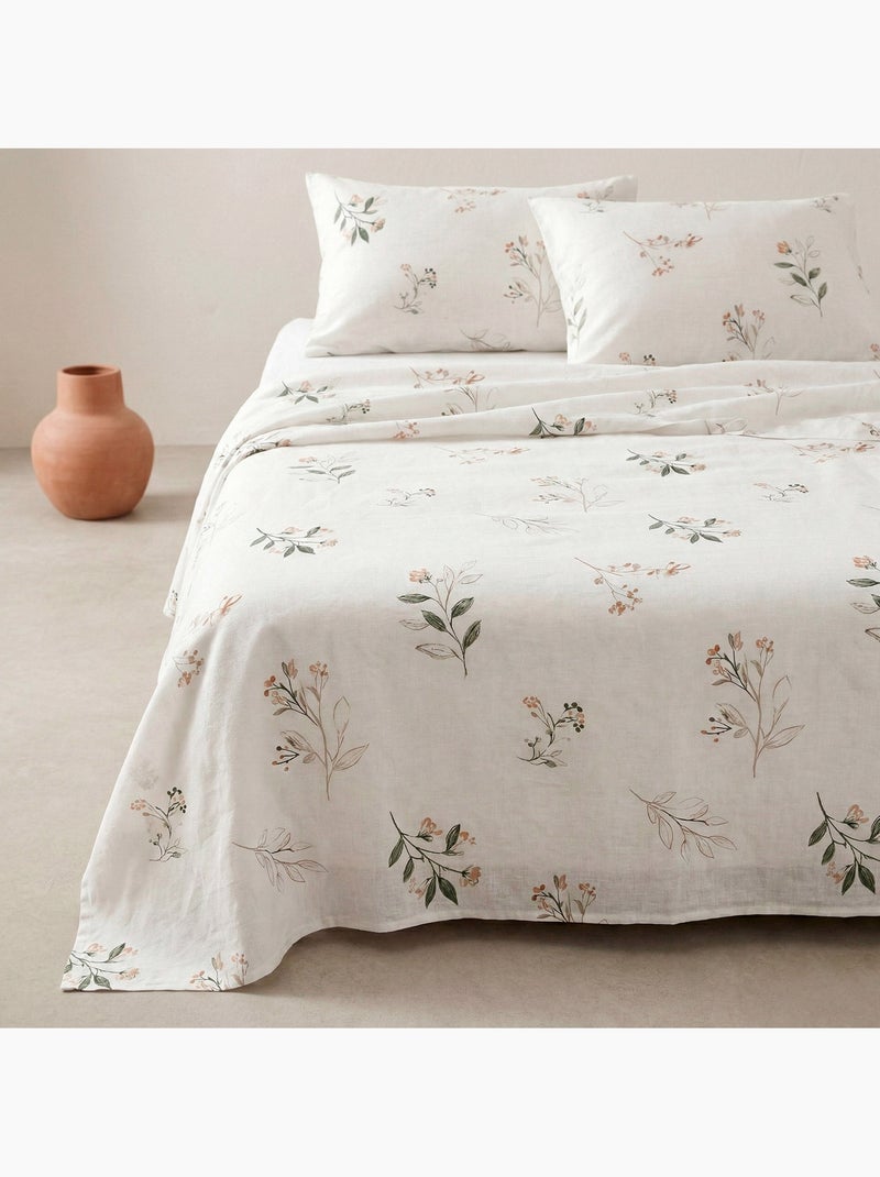 Juego de sabanas con estampado floral, 100% algodón. Blanco Verde - Kiabi