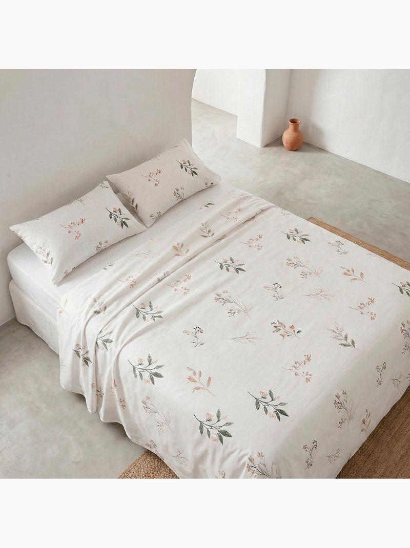 Juego de sabanas con estampado floral, 100% algodón. Blanco Verde - Kiabi