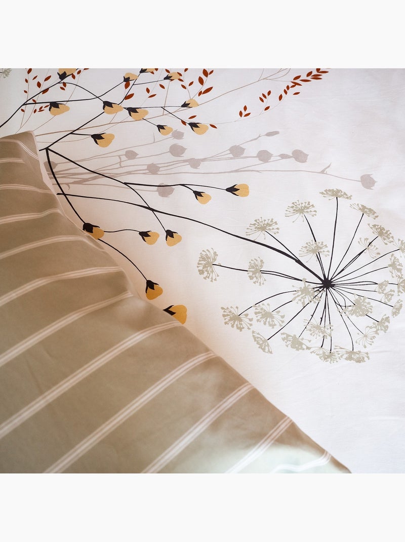 Juego de sábanas de 3 piezas con flores a rayas del revés Blanco - Kiabi