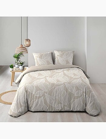Juego de sábanas de 3 piezas de algodón con estampado de hojas + fundas de almohada