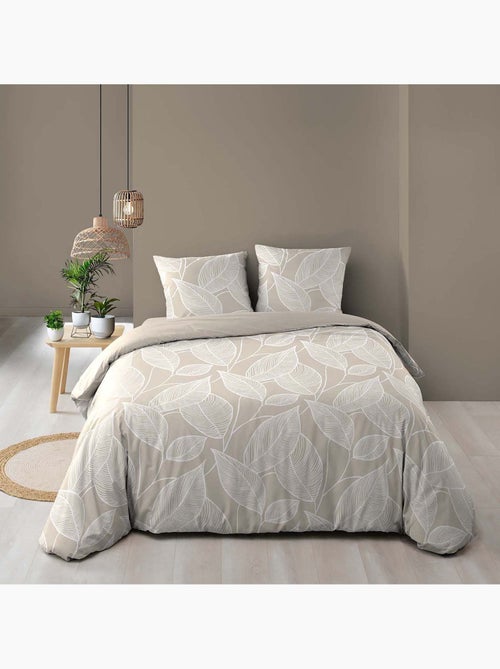 Juego de sábanas de 3 piezas de algodón con estampado de hojas + fundas de almohada - Kiabi