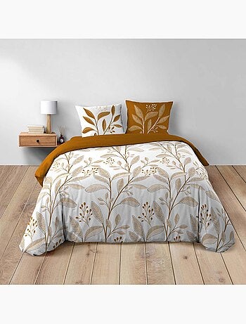 Juego de sábanas de 3 piezas de algodón con estampado de hojas + fundas de almohada