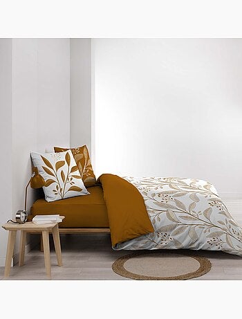 Juego de sábanas de 3 piezas de algodón con estampado de hojas + fundas de almohada