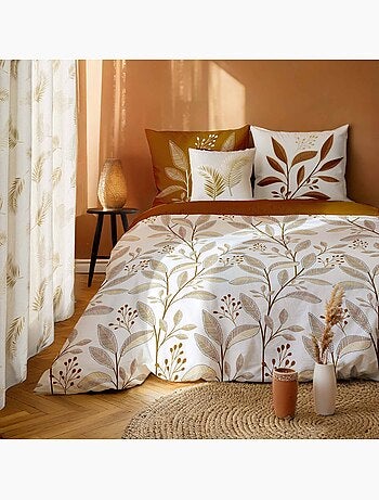 Juego de sábanas de 3 piezas de algodón con estampado de hojas + fundas de almohada