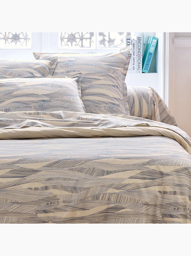 Juego de sábanas de 3 piezas de algodón con estampado de olas + fundas de almohada Azul - Kiabi
