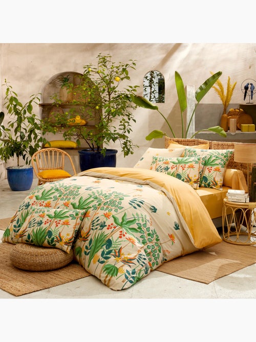 Juego de sábanas de 3 piezas Funda de percal de algodón tropical de 80 hilos + fundas de almohada - Kiabi Juego de sábanas de 3 piezas Funda de percal de algodón tropical de 80 hilos + fundas de almohada - Kiabi
