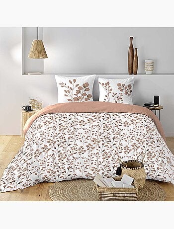 Juego de sábanas de algodón de 3 piezas con funda con motivo de follaje + fundas de almohada