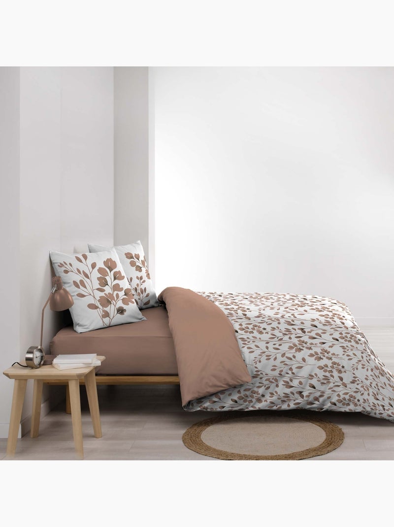 Juego de sábanas de algodón de 3 piezas con funda con motivo de follaje + fundas de almohada Rosa - Kiabi