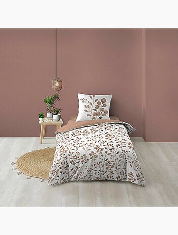 Juego de sábanas de algodón de 3 piezas con funda con motivo de follaje + fundas de almohada