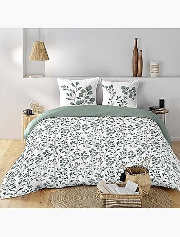 Juego de sábanas de algodón de 3 piezas con funda con motivo de follaje + fundas de almohada