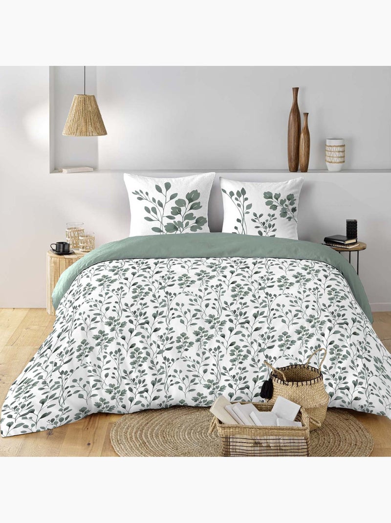 Juego de sábanas de algodón de 3 piezas con funda con motivo de follaje + fundas de almohada Verde claro - Kiabi