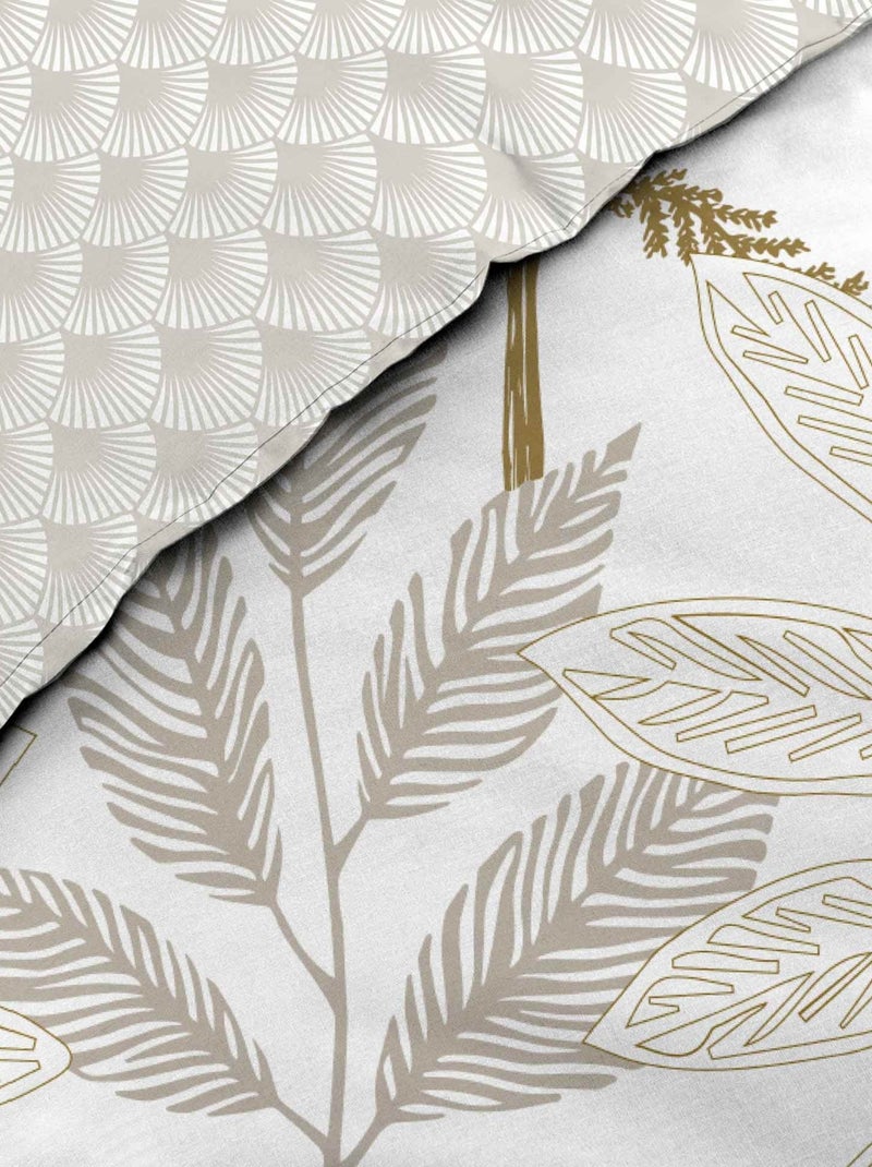 Juego de sábanas de algodón estampado a doble cara con motivos de follaje Beige gris - Kiabi